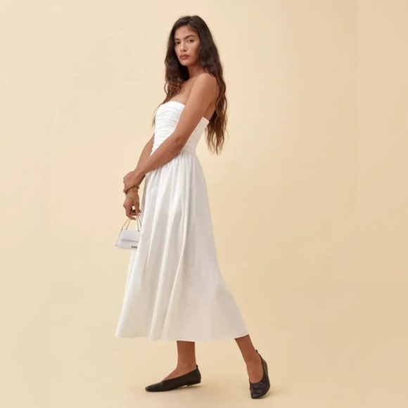 Reformation Lissa Cotton Midi Dress White Ivory Removable Strap | US 2 UK 6 - Picture 2 of 14